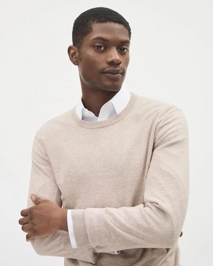 RWandCO Sweaters and Cardigans Solid LongSleeve CrewNeck Sweater Coconut Cream Htr 8211 Men