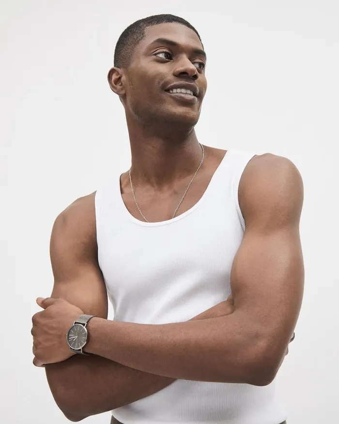 RWandCO TShirts White Ribbed Tank Top Bright White 8211 Men