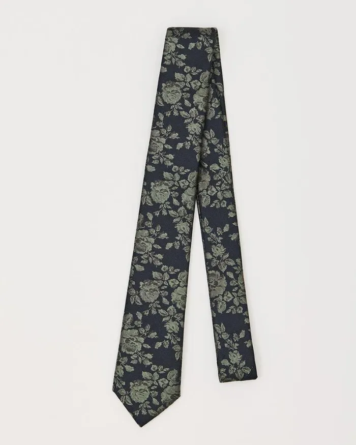 RWandCO Ties and Bow Ties Skinny Tie With Olive Flowers Green Duck 8211 Men