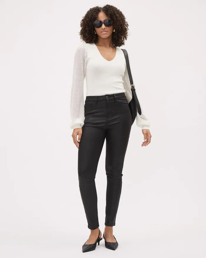 RWandCO Tops LongPuffySleeve VNeck Sweater With Pointelle Stitches Coconut Milk 8211 Women RWandCO Tops LongPuffySleeve VNeck Sweater With Pointelle Stitches Coconut Milk 8211 Women