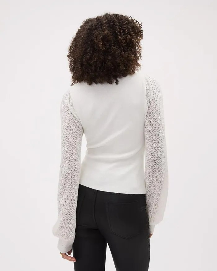 RWandCO Tops LongPuffySleeve VNeck Sweater With Pointelle Stitches Coconut Milk 8211 Women RWandCO Tops LongPuffySleeve VNeck Sweater With Pointelle Stitches Coconut Milk 8211 Women