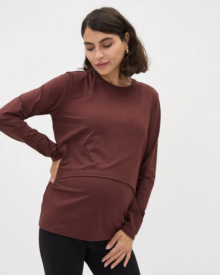 RWandCO Tops LongSleeve Nursing Tee 8211 Thyme Maternity Rum Raisin 8211 Women RWandCO Tops LongSleeve Nursing Tee 8211 Thyme Maternity Rum Raisin 8211 Women