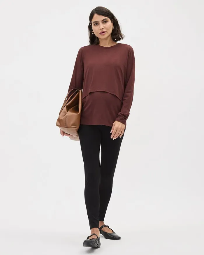 RWandCO Tops LongSleeve Nursing Tee 8211 Thyme Maternity Rum Raisin 8211 Women