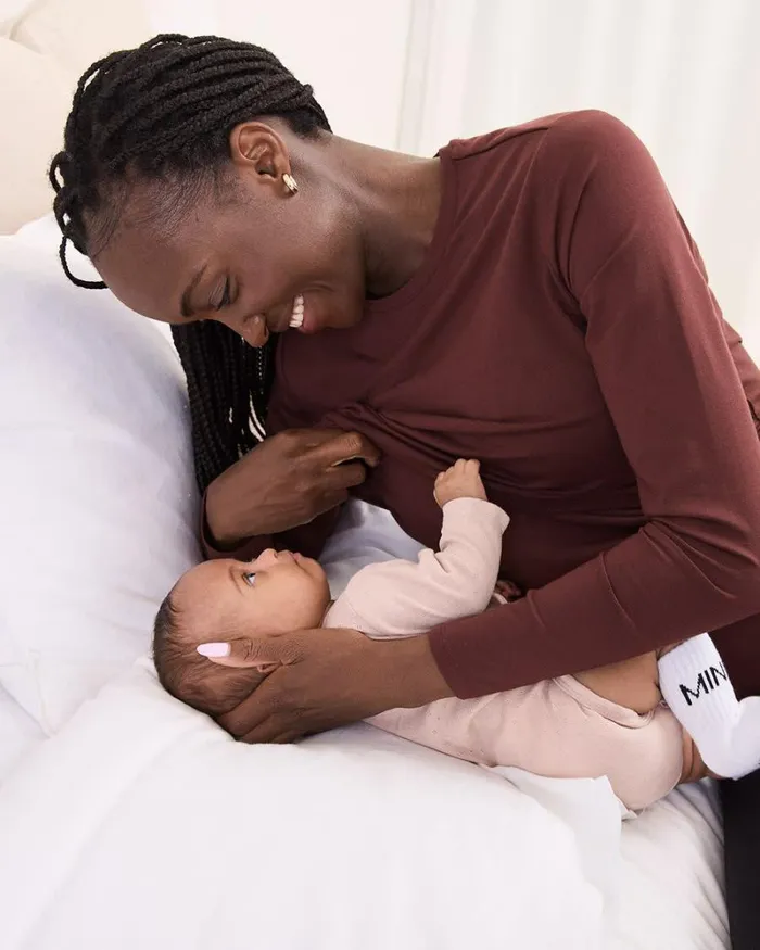 RWandCO Tops LongSleeve Nursing Tee 8211 Thyme Maternity Rum Raisin 8211 Women