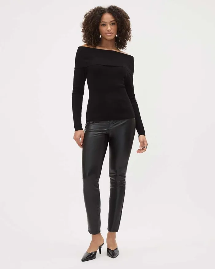 RWandCO Tops LongSleeve OfftheShoulder Fitted Sweater Black 8211 Women RWandCO Tops LongSleeve OfftheShoulder Fitted Sweater Black 8211 Women