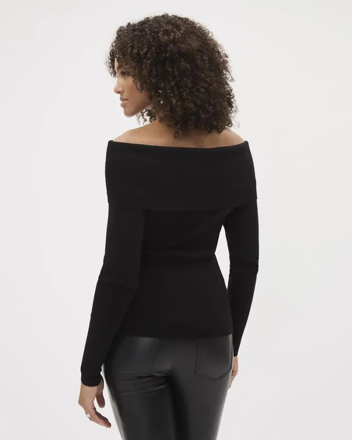 RWandCO Tops LongSleeve OfftheShoulder Fitted Sweater Black 8211 Women RWandCO Tops LongSleeve OfftheShoulder Fitted Sweater Black 8211 Women