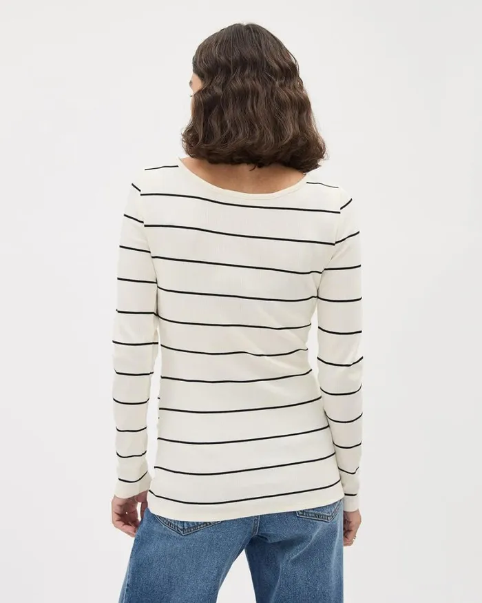 RWandCO Tops LongSleeve Ribbed Top With Side Shirrings 8211 Thyme Maternity Antique White Multi 8211 Women