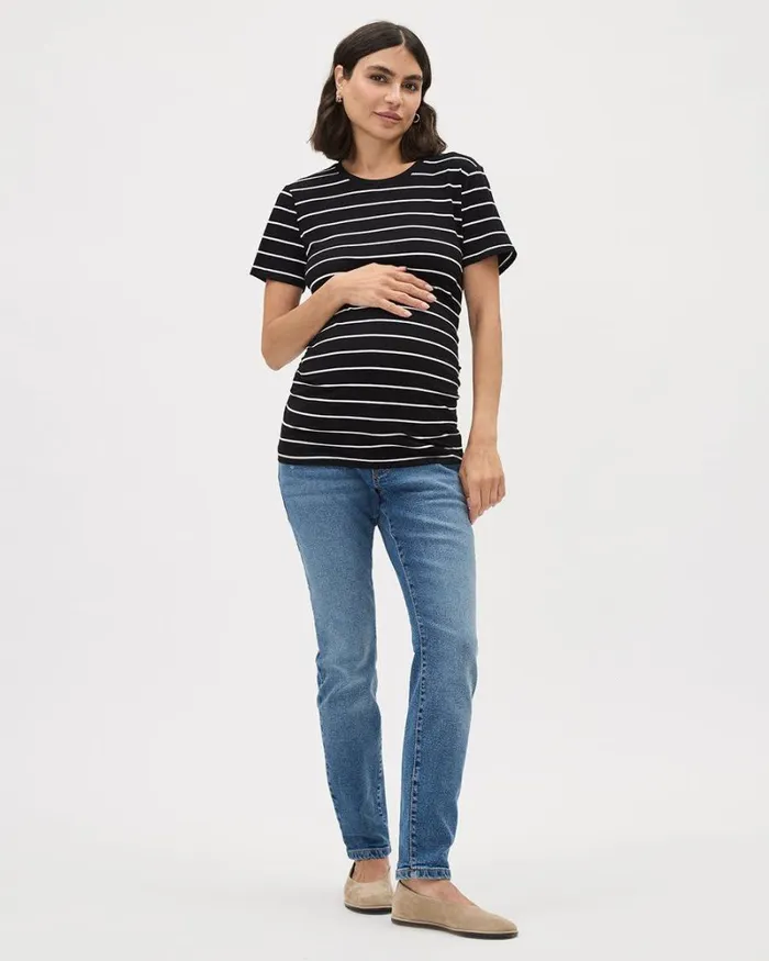 RWandCO Tops Striped ClassicFit ShortSleeve Tee 8211 Thyme Maternity Black And Coconut Milk Stripe 8211 Women RWandCO Tops Striped ClassicFit ShortSleeve Tee 8211 Thyme Maternity Black And Coconut Milk Stripe 8211 Women