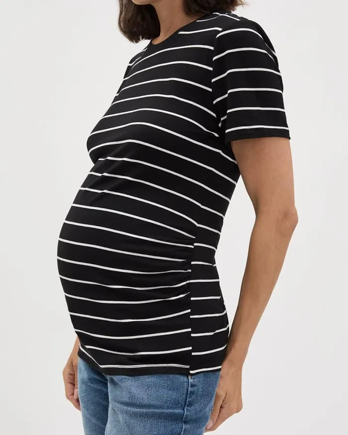 RWandCO Tops Striped ClassicFit ShortSleeve Tee 8211 Thyme Maternity Black And Coconut Milk Stripe 8211 Women RWandCO Tops Striped ClassicFit ShortSleeve Tee 8211 Thyme Maternity Black And Coconut Milk Stripe 8211 Women