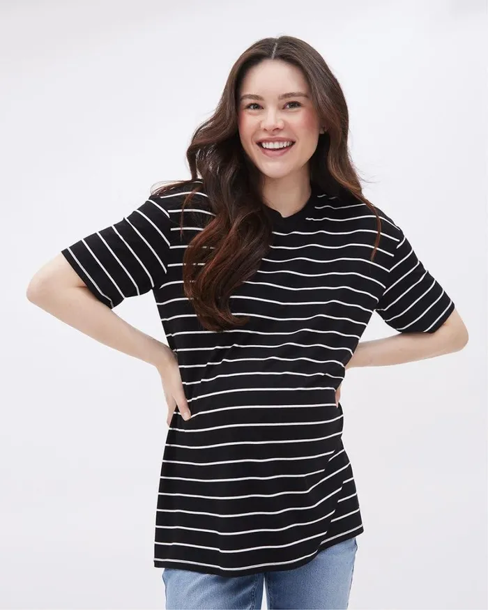 RWandCO Tops Striped RelaxedFit ShortSleeve Tee 8211 Thyme Maternity Black And White Stripe 8211 Women RWandCO Tops Striped RelaxedFit ShortSleeve Tee 8211 Thyme Maternity Black And White Stripe 8211 Women