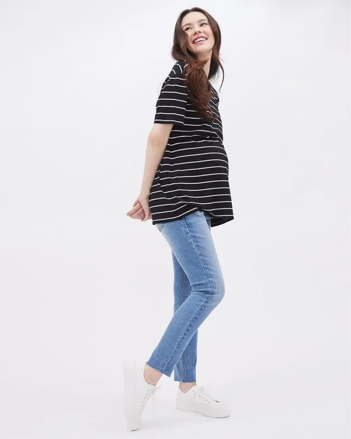 RWandCO Tops Striped RelaxedFit ShortSleeve Tee 8211 Thyme Maternity Black And White Stripe 8211 Women RWandCO Tops Striped RelaxedFit ShortSleeve Tee 8211 Thyme Maternity Black And White Stripe 8211 Women
