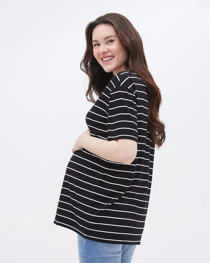 RWandCO Tops Striped RelaxedFit ShortSleeve Tee 8211 Thyme Maternity Black And White Stripe 8211 Women RWandCO Tops Striped RelaxedFit ShortSleeve Tee 8211 Thyme Maternity Black And White Stripe 8211 Women