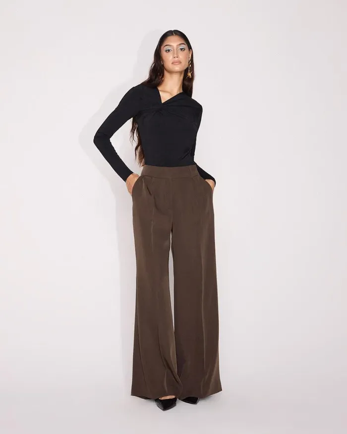 RWandCO Wide Leg Satin HighRise WideLeg Pant Coffee Bean 8211 Women