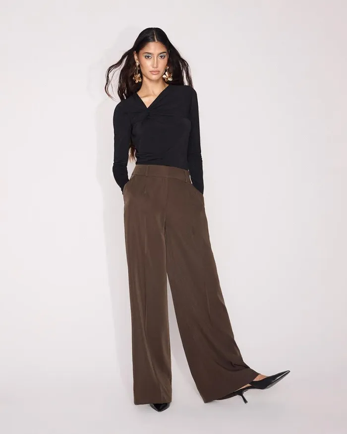 RWandCO Wide Leg Satin HighRise WideLeg Pant Coffee Bean 8211 Women