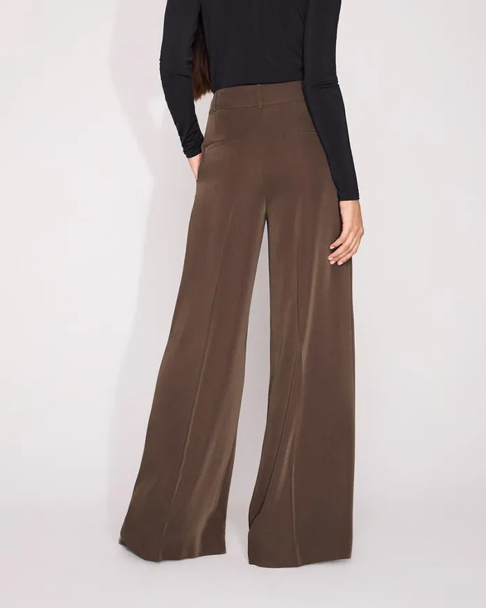 RWandCO Wide Leg Satin HighRise WideLeg Pant Coffee Bean 8211 Women