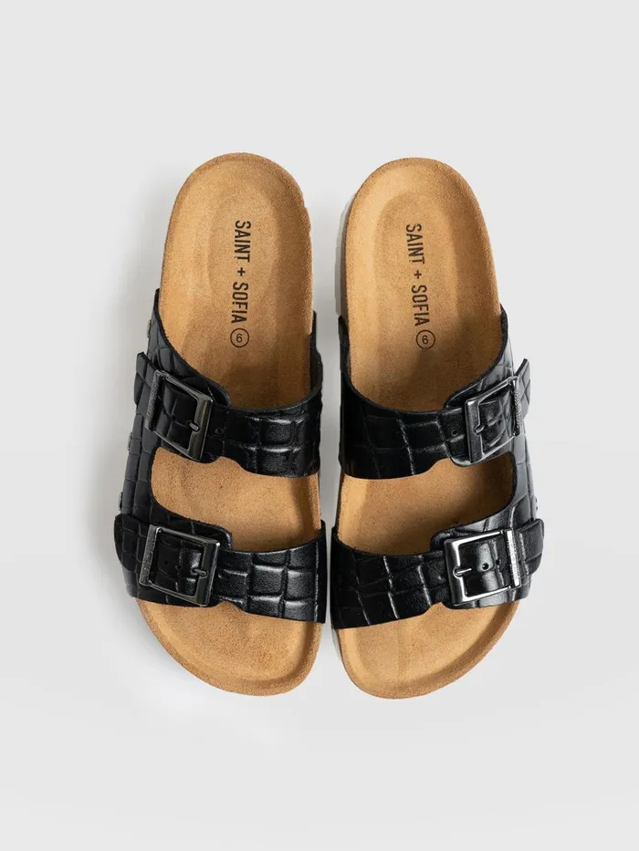 Saint And Sofia All Sandals Women Sutton Slide 8211 Black Croc Studded Black Croc Studded