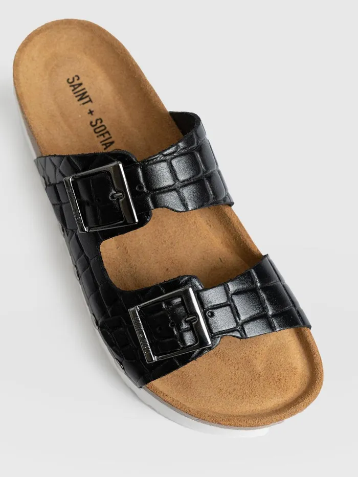 Saint And Sofia All Sandals Women Sutton Slide 8211 Black Croc Studded Black Croc Studded