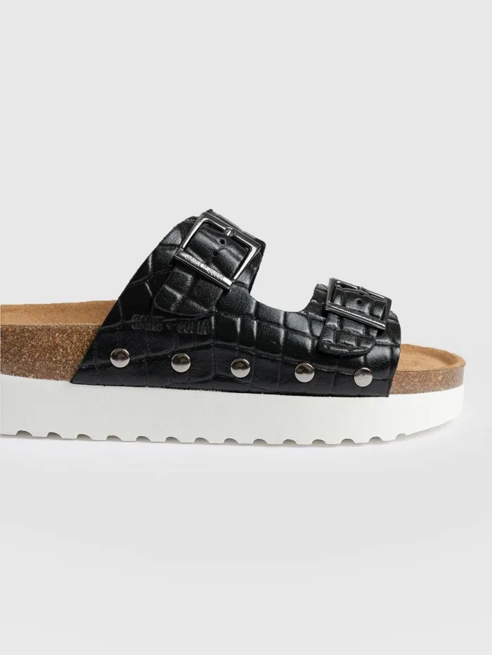 Saint And Sofia All Sandals Women Sutton Slide 8211 Black Croc Studded Black Croc Studded