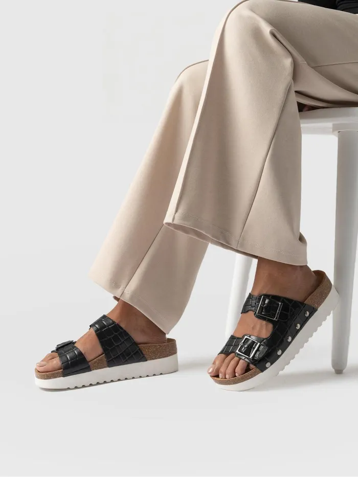Saint And Sofia All Sandals Women Sutton Slide 8211 Black Croc Studded Black Croc Studded