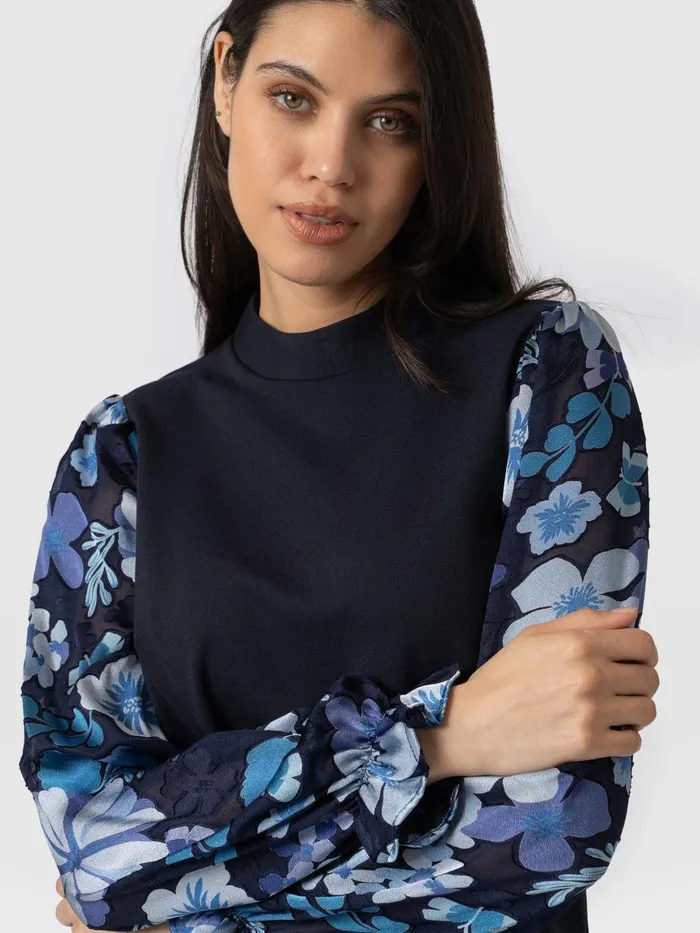 Saint And Sofia Casual Tops Women Penny Puff Sleeve Long Sleeve Top 8211 Navy Pop Floral Navy Pop Floral