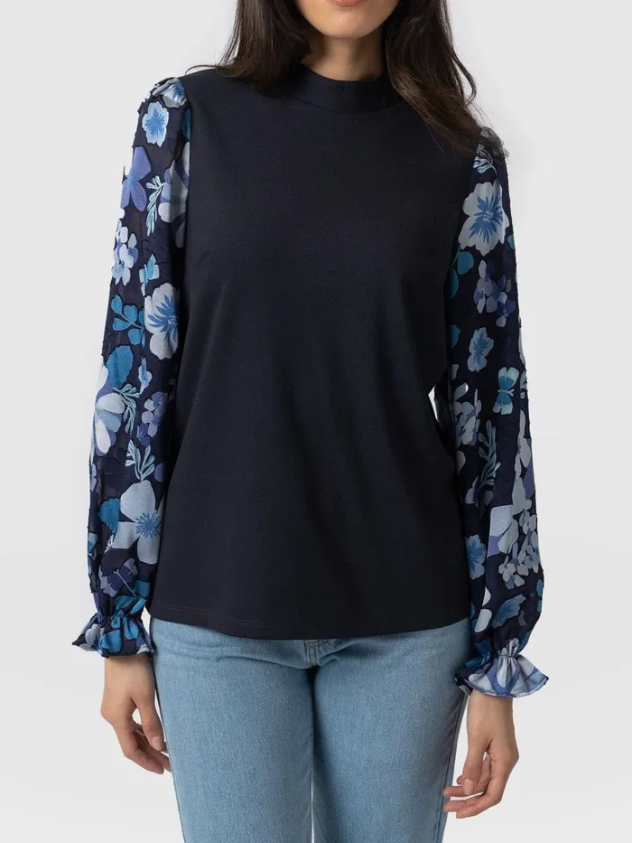 Saint And Sofia Casual Tops Women Penny Puff Sleeve Long Sleeve Top 8211 Navy Pop Floral Navy Pop Floral