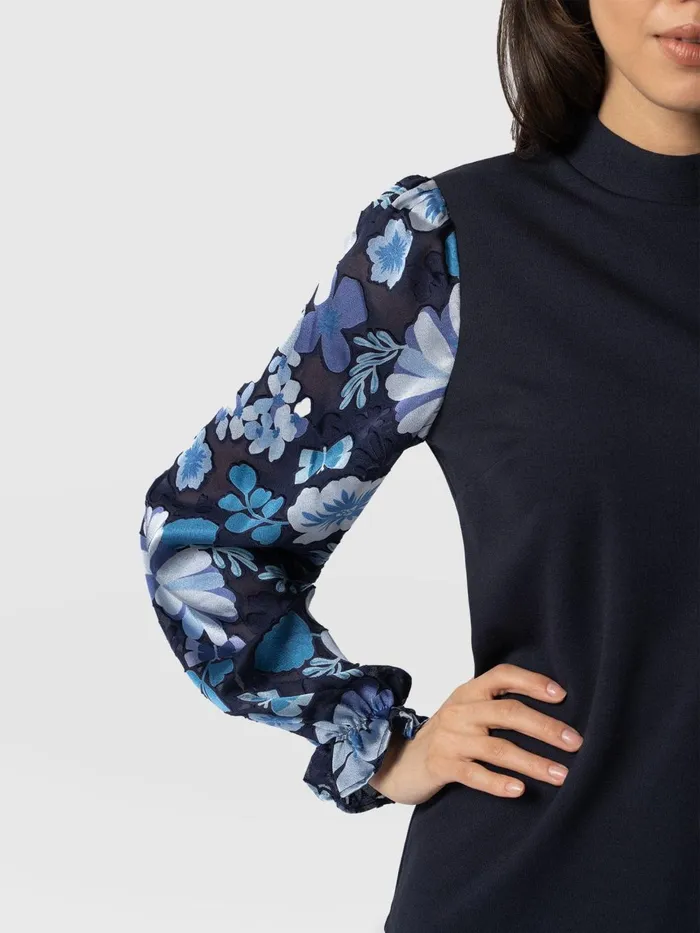 Saint And Sofia Casual Tops Women Penny Puff Sleeve Long Sleeve Top 8211 Navy Pop Floral Navy Pop Floral