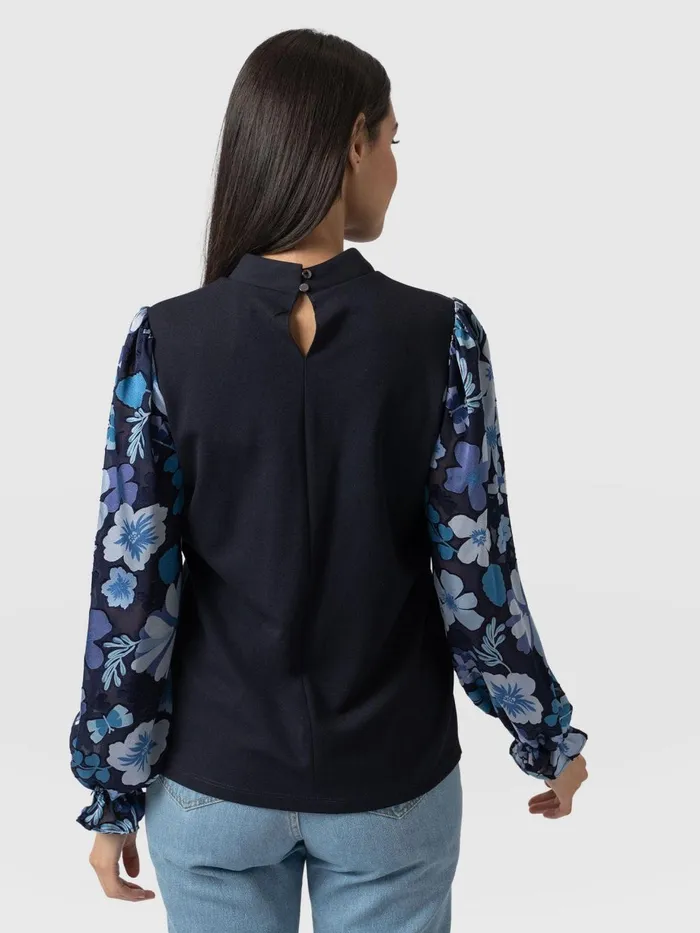 Saint And Sofia Casual Tops Women Penny Puff Sleeve Long Sleeve Top 8211 Navy Pop Floral Navy Pop Floral