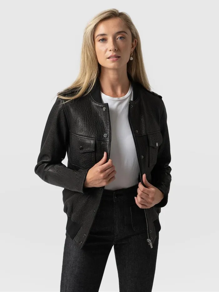 Saint And Sofia Coats and Jackets Women Delphi Leather Bomber Jacket 8211 Black Black
