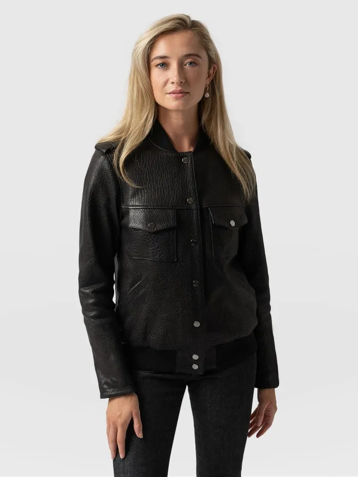 Saint And Sofia Coats and Jackets Women Delphi Leather Bomber Jacket 8211 Black Black