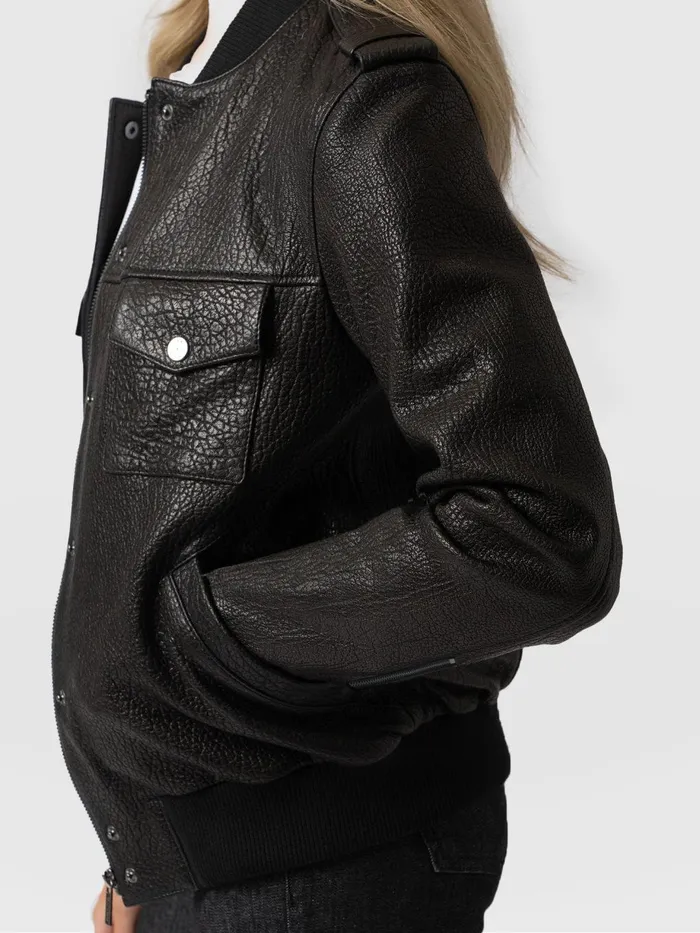 Saint And Sofia Coats and Jackets Women Delphi Leather Bomber Jacket 8211 Black Black