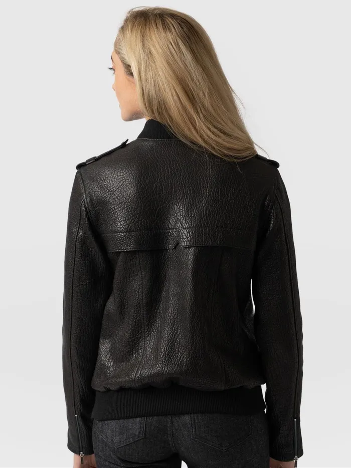 Saint And Sofia Coats and Jackets Women Delphi Leather Bomber Jacket 8211 Black Black