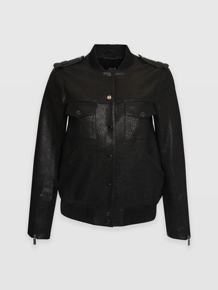 Saint And Sofia Coats and Jackets Women Delphi Leather Bomber Jacket 8211 Black Black