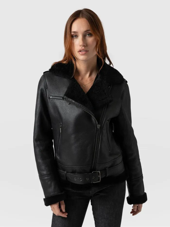 Saint And Sofia Coats and Jackets Women Spitfire Shearling Jacket 8211 Black Black