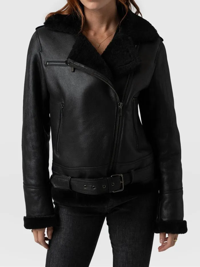 Saint And Sofia Coats and Jackets Women Spitfire Shearling Jacket 8211 Black Black