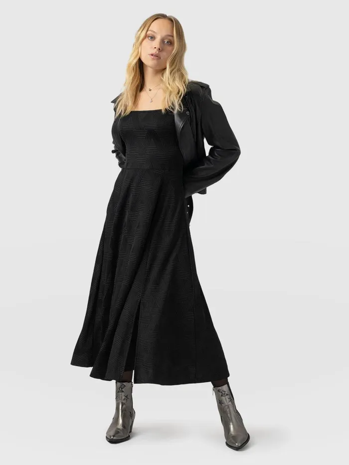Saint And Sofia Dresses Women Darcey Flared Dress 8211 Black Jacquard Black Jacquard