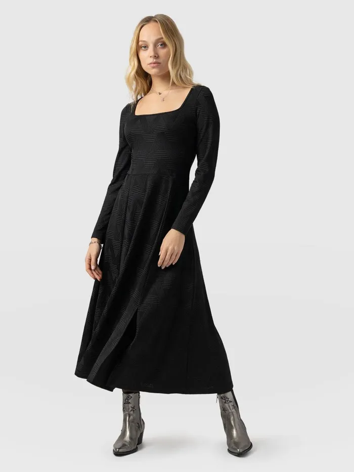 Saint And Sofia Dresses Women Darcey Flared Dress 8211 Black Jacquard Black Jacquard