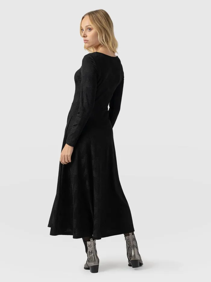 Saint And Sofia Dresses Women Darcey Flared Dress 8211 Black Jacquard Black Jacquard