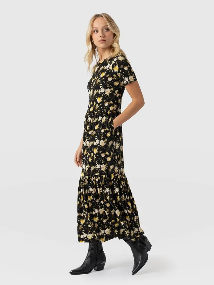 Saint And Sofia Dresses Women Greenwich Dress Short Sleeve 8211 Black Daisy Floral Black Daisy Floral