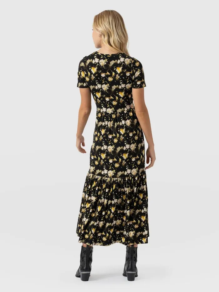 Saint And Sofia Dresses Women Greenwich Dress Short Sleeve 8211 Black Daisy Floral Black Daisy Floral