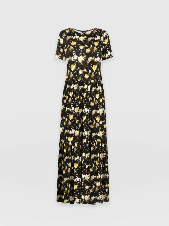 Saint And Sofia Dresses Women Greenwich Dress Short Sleeve 8211 Black Daisy Floral Black Daisy Floral