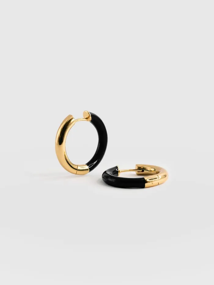 Saint And Sofia Earrings Women Enamel Hoop Earrings 8211 GoldBlack Goldblack