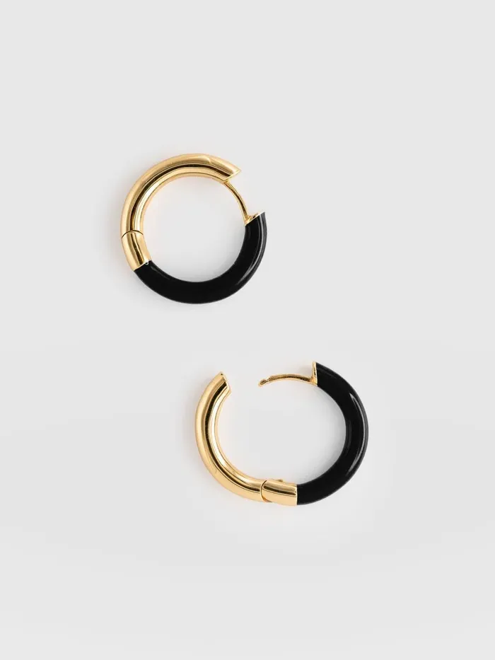 Saint And Sofia Earrings Women Enamel Hoop Earrings 8211 GoldBlack Goldblack