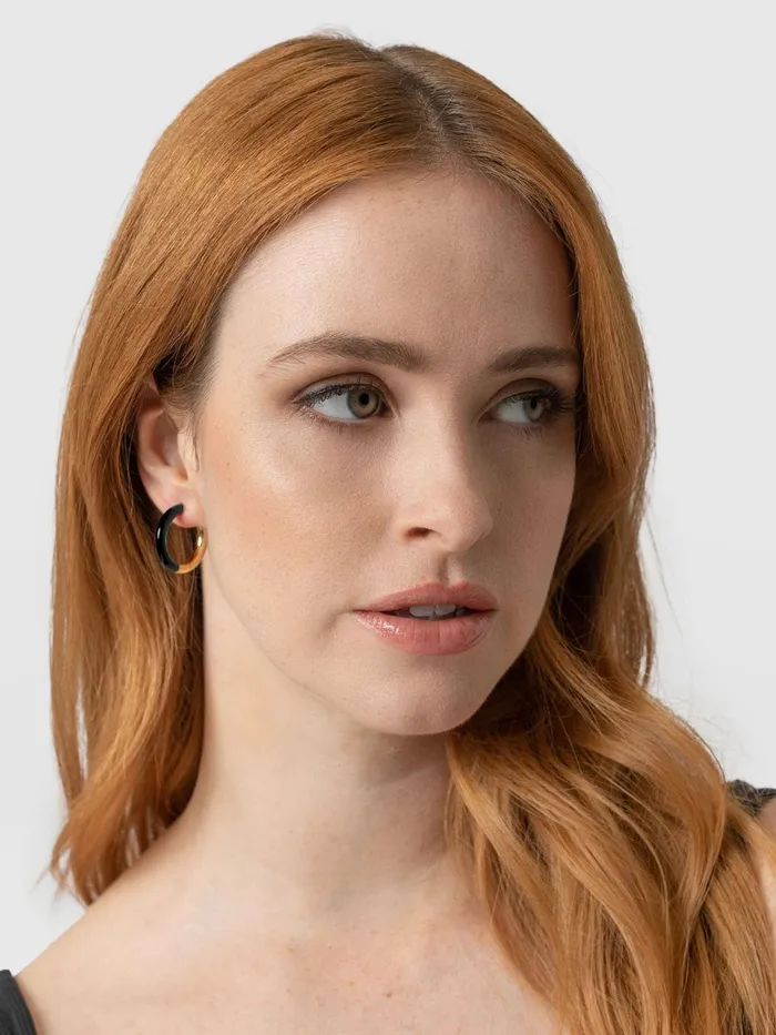 Saint And Sofia Earrings Women Enamel Hoop Earrings 8211 GoldBlack Goldblack