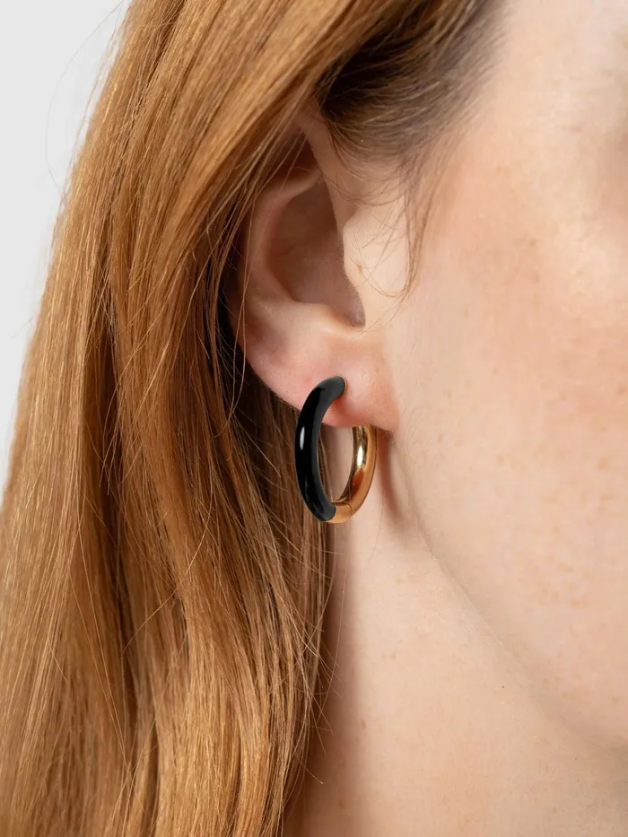 Saint And Sofia Earrings Women Enamel Hoop Earrings 8211 GoldBlack Goldblack