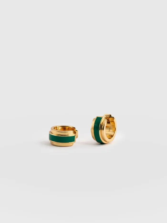Saint And Sofia Earrings Women Enamel Stripe Huggie Earrings 8211 GoldGreen Goldgreen