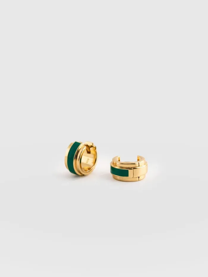 Saint And Sofia Earrings Women Enamel Stripe Huggie Earrings 8211 GoldGreen Goldgreen