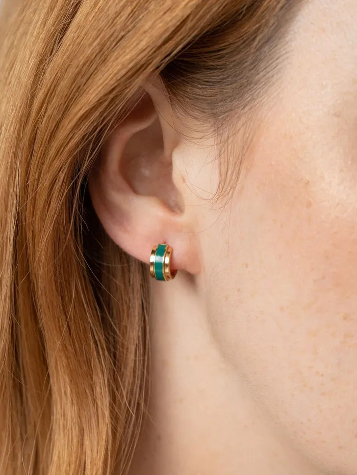 Saint And Sofia Earrings Women Enamel Stripe Huggie Earrings 8211 GoldGreen Goldgreen
