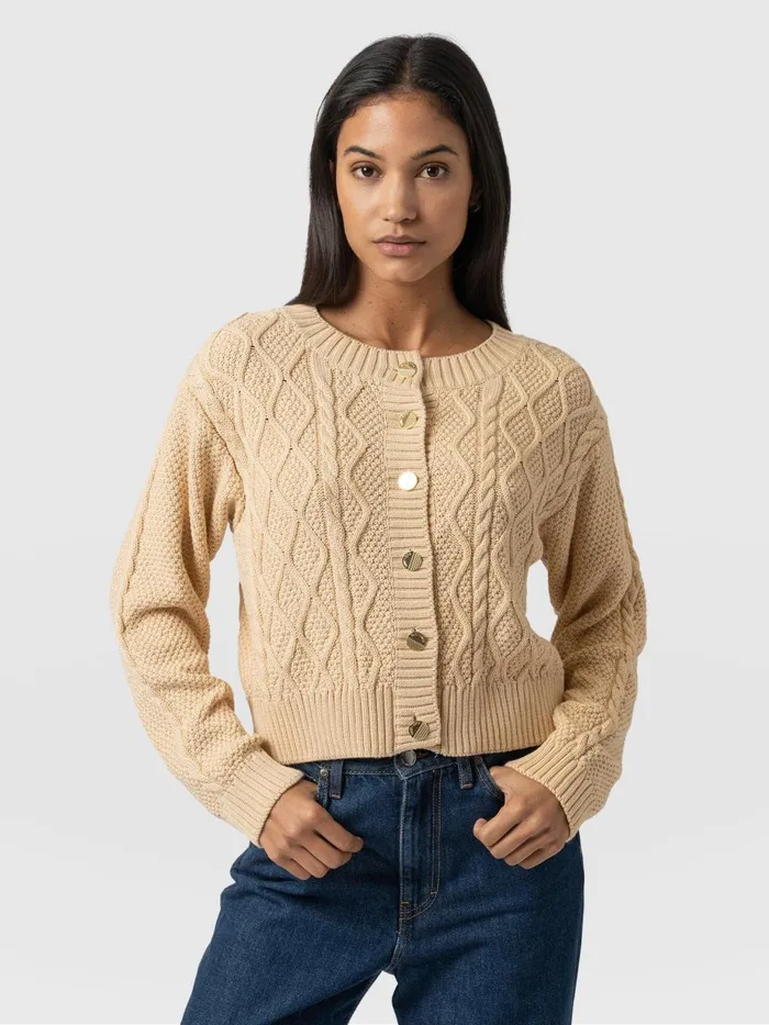 Saint And Sofia Knitwear Women Bronte Cable Cardigan 8211 Yellow Yellow