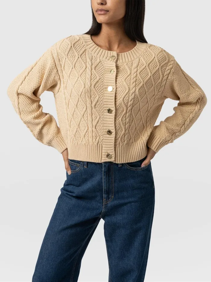 Saint And Sofia Knitwear Women Bronte Cable Cardigan 8211 Yellow Yellow