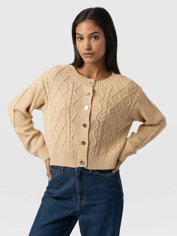 Saint And Sofia Knitwear Women Bronte Cable Cardigan 8211 Yellow Yellow